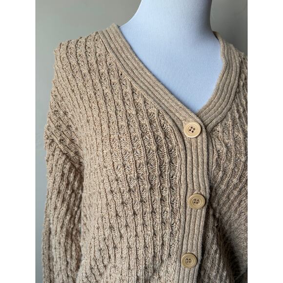 Liz Claiborne Lizsport 100% Cotton Tan Textured Stitch Button Up Cardigan- Sz L - Picture 3 of 5